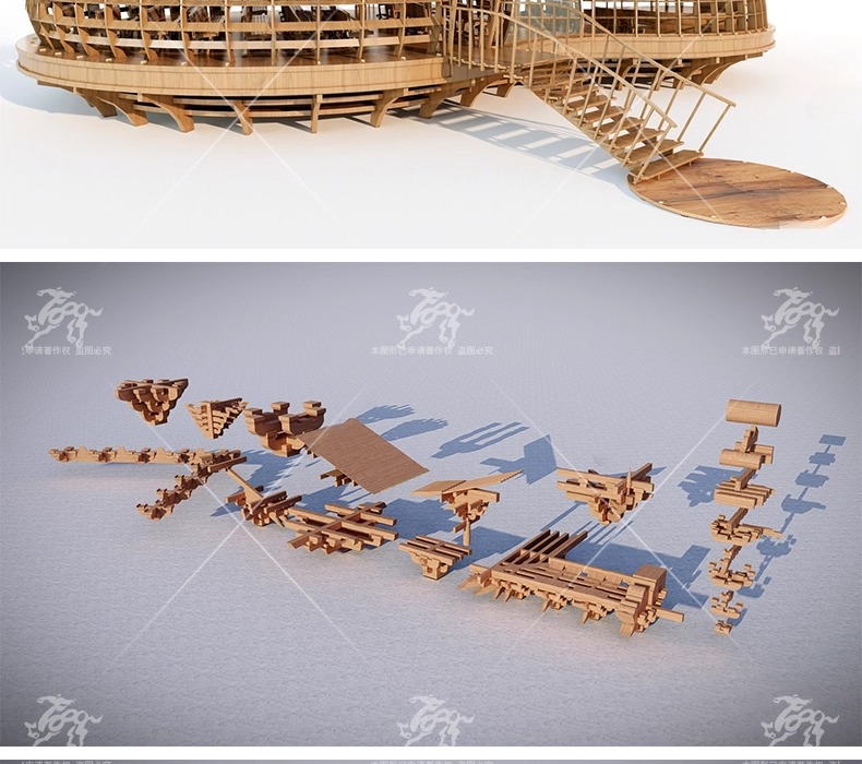 su ad48 shaped wooden structure with brackets